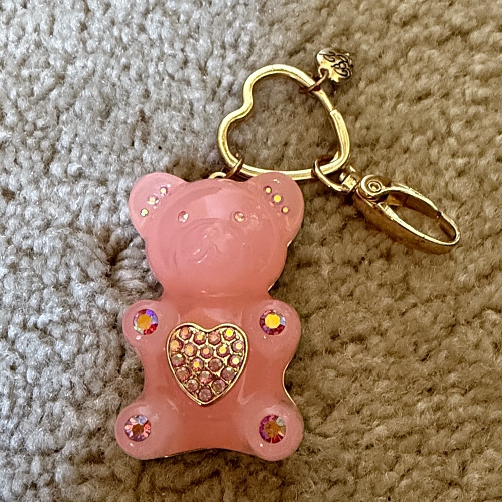 Betsy Johnson Pink Bear Keychain with Rhinestones